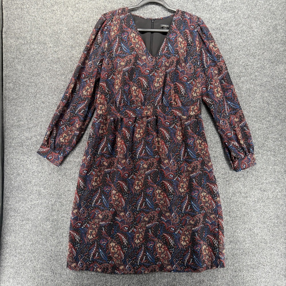Ann Taylor Dress Womens 12 Paisley V-Neck Midi Cocktail Boho Peasant Modest